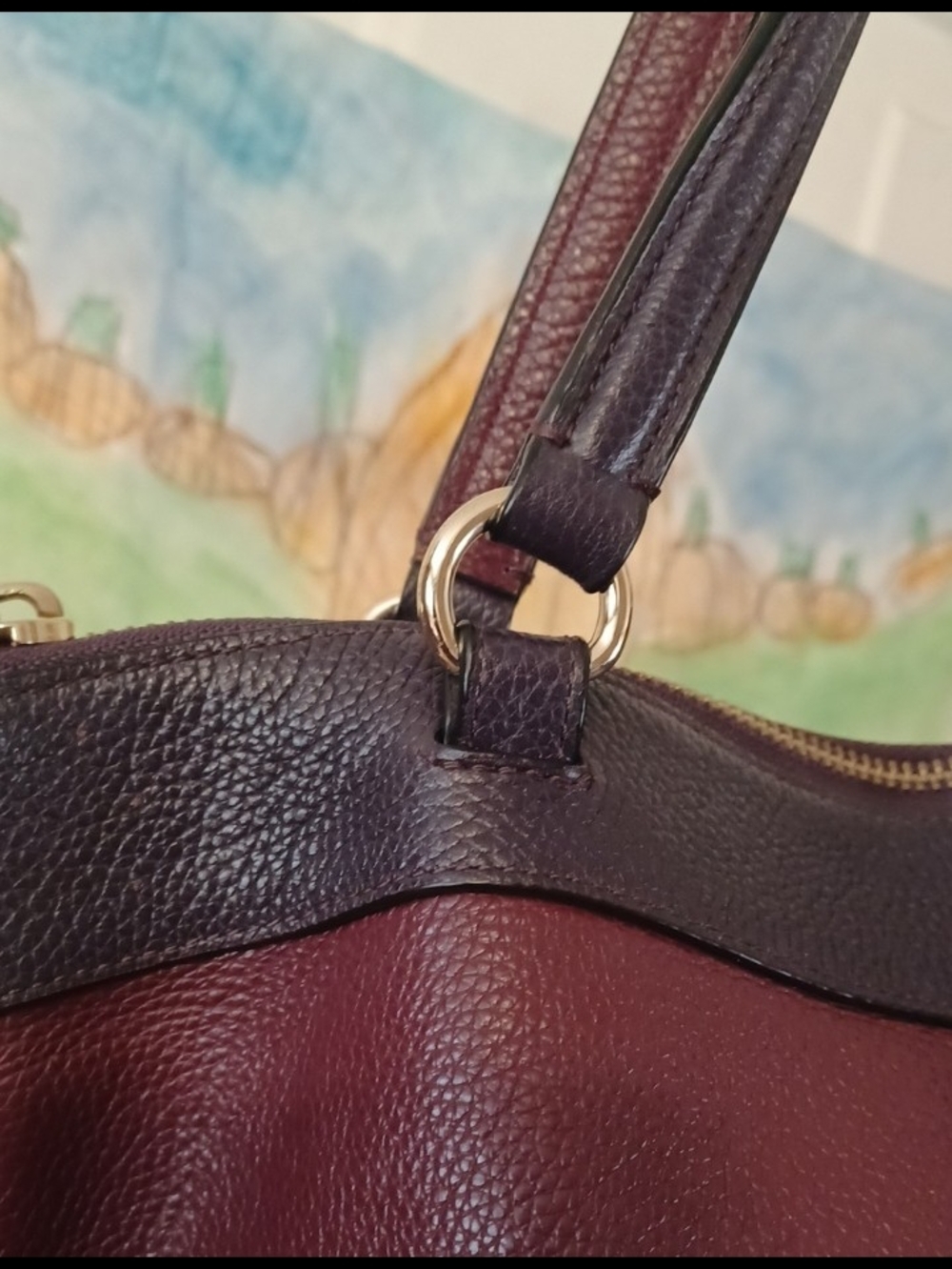 Coach Burgundy Leather Tote Navy Trim and Pink Accent Hangtags Shoulder Purse - Picture 10 of 16